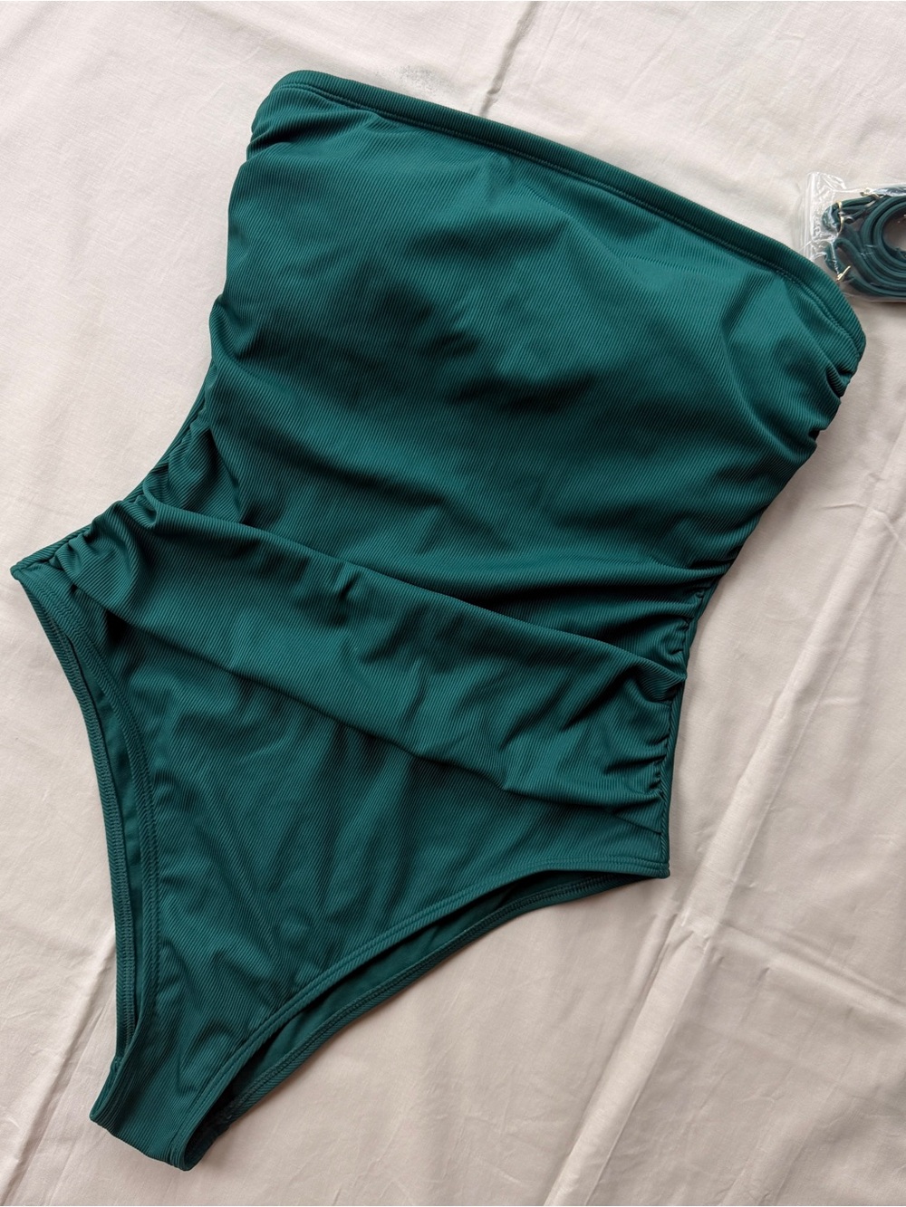 Ribbed Bandeau Emerald Green One-Piece Swimsuit